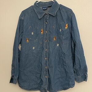 Winnie the pooh embroidered denim tshirt